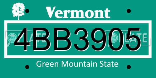 4BB3905 Vermont License Plate