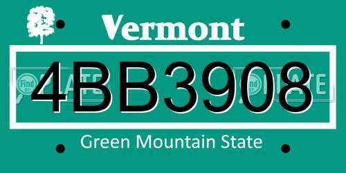 4BB3908 Vermont License Plate