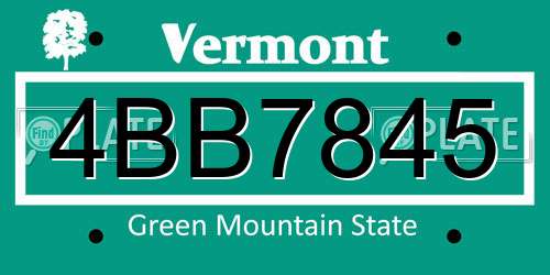4BB7845 Vermont License Plate