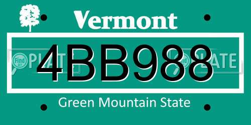 4BB988 Vermont License Plate
