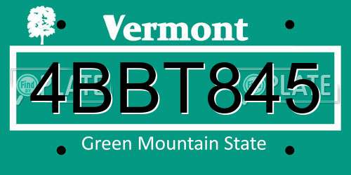 4BBT845 Vermont License Plate