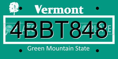4BBT848 Vermont License Plate