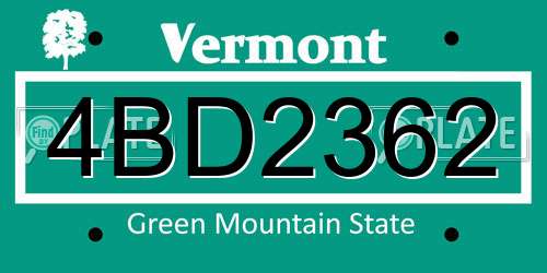 4BD2362 Vermont License Plate