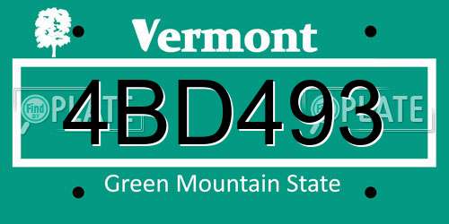 4BD493 Vermont License Plate
