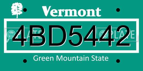 4BD5442 Vermont License Plate