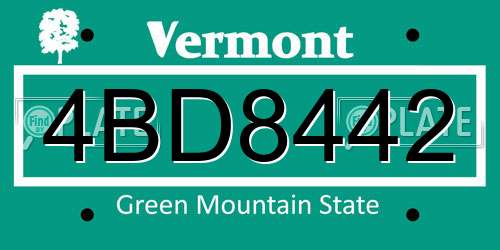 4BD8442 Vermont License Plate