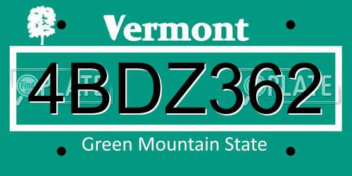 4BDZ362 Vermont License Plate