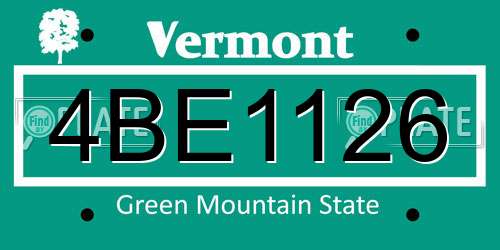 4BE1126 Vermont License Plate