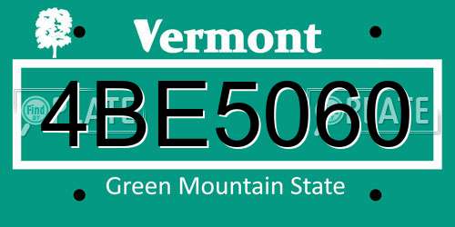 4BE5060 Vermont License Plate