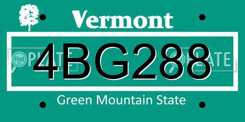 4BG288 Vermont License Plate