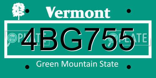 4BG755 Vermont License Plate