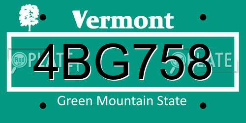 4BG758 Vermont License Plate
