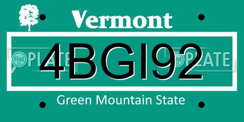 4BGI92 Vermont License Plate