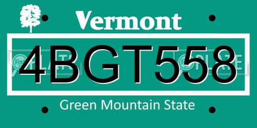 4BGT558 Vermont License Plate