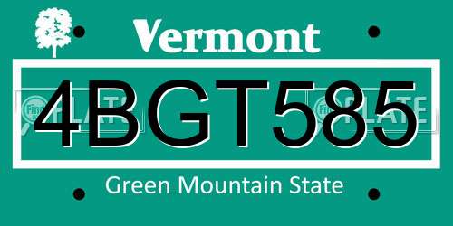 4BGT585 Vermont License Plate