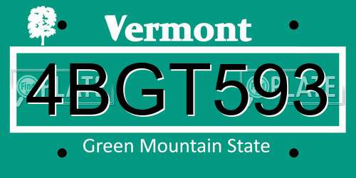 4BGT593 Vermont License Plate