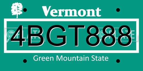 4BGT888 Vermont License Plate
