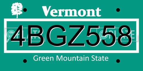 4BGZ558 Vermont License Plate
