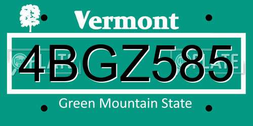 4BGZ585 Vermont License Plate