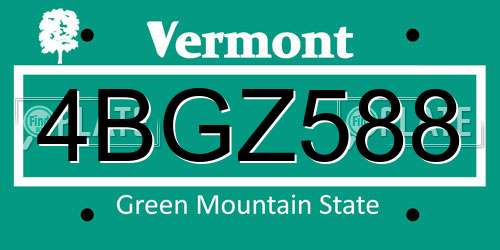 4BGZ588 Vermont License Plate