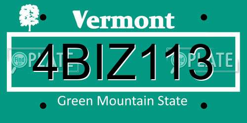 4BIZ113 Vermont License Plate