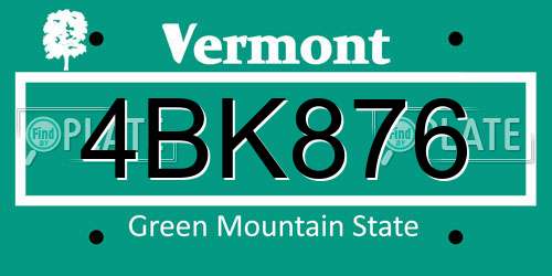 4BK876 Vermont License Plate