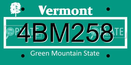 4BM258 Vermont License Plate