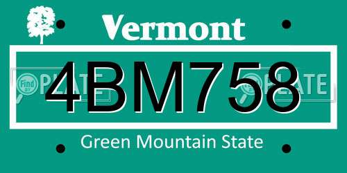 4BM758 Vermont License Plate