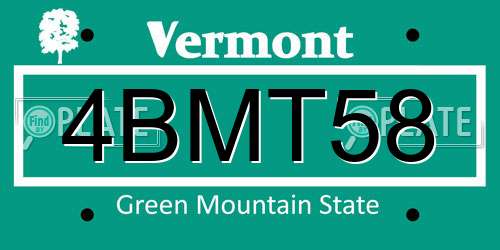 4BMT58 Vermont License Plate