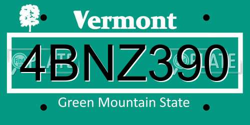 4BNZ390 Vermont License Plate