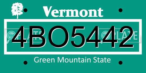 4BO5442 Vermont License Plate