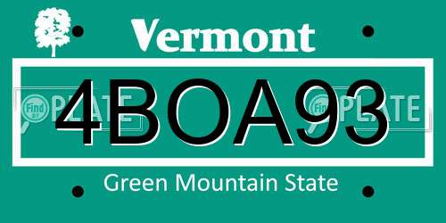 4BOA93 Vermont License Plate