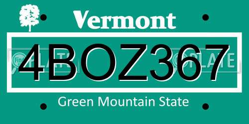 4BOZ367 Vermont License Plate