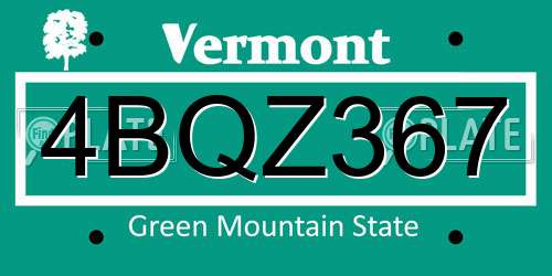 4BQZ367 Vermont License Plate