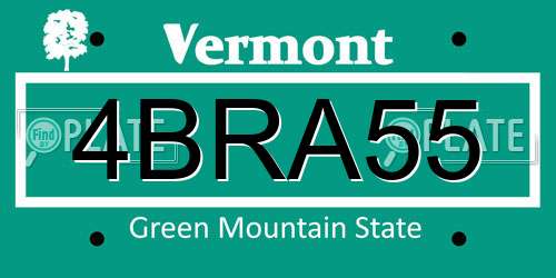 4BRA55 Vermont License Plate