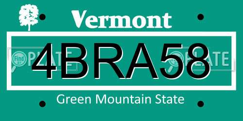 4BRA58 Vermont License Plate