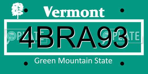 4BRA93 Vermont License Plate