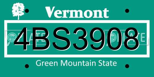 4BS3908 Vermont License Plate