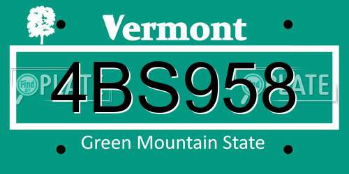 4BS958 Vermont License Plate