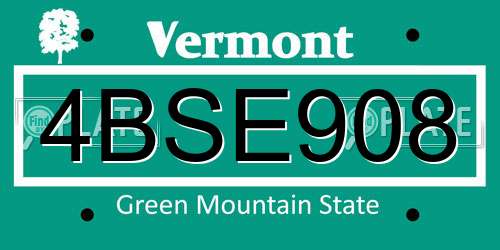 4BSE908 Vermont License Plate