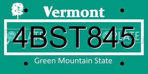 4BST845 Vermont License Plate