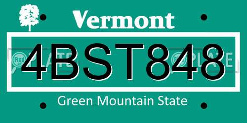4BST848 Vermont License Plate