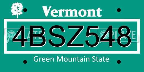 4BSZ548 Vermont License Plate