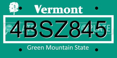 4BSZ845 Vermont License Plate