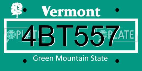 4BT557 Vermont License Plate