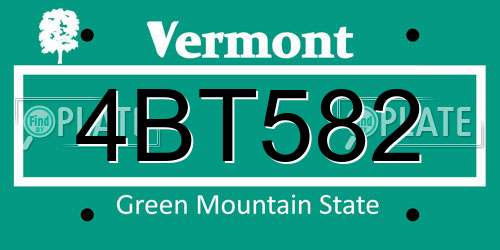 4BT582 Vermont License Plate