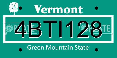 4BTI128 Vermont License Plate