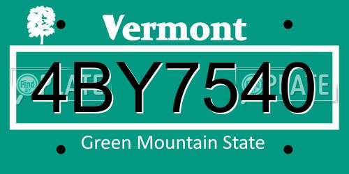 4BY7540 Vermont License Plate
