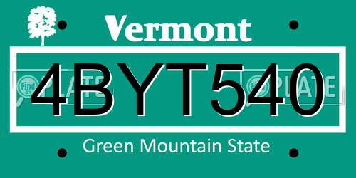 4BYT540 Vermont License Plate