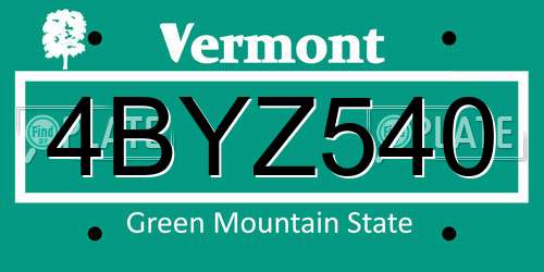 4BYZ540 Vermont License Plate